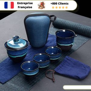 Théière Chinoise Emaillée Bleue Service Gaiwan 200ml