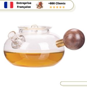 Théière Moderne en Verre Poignée Bois 0.6L