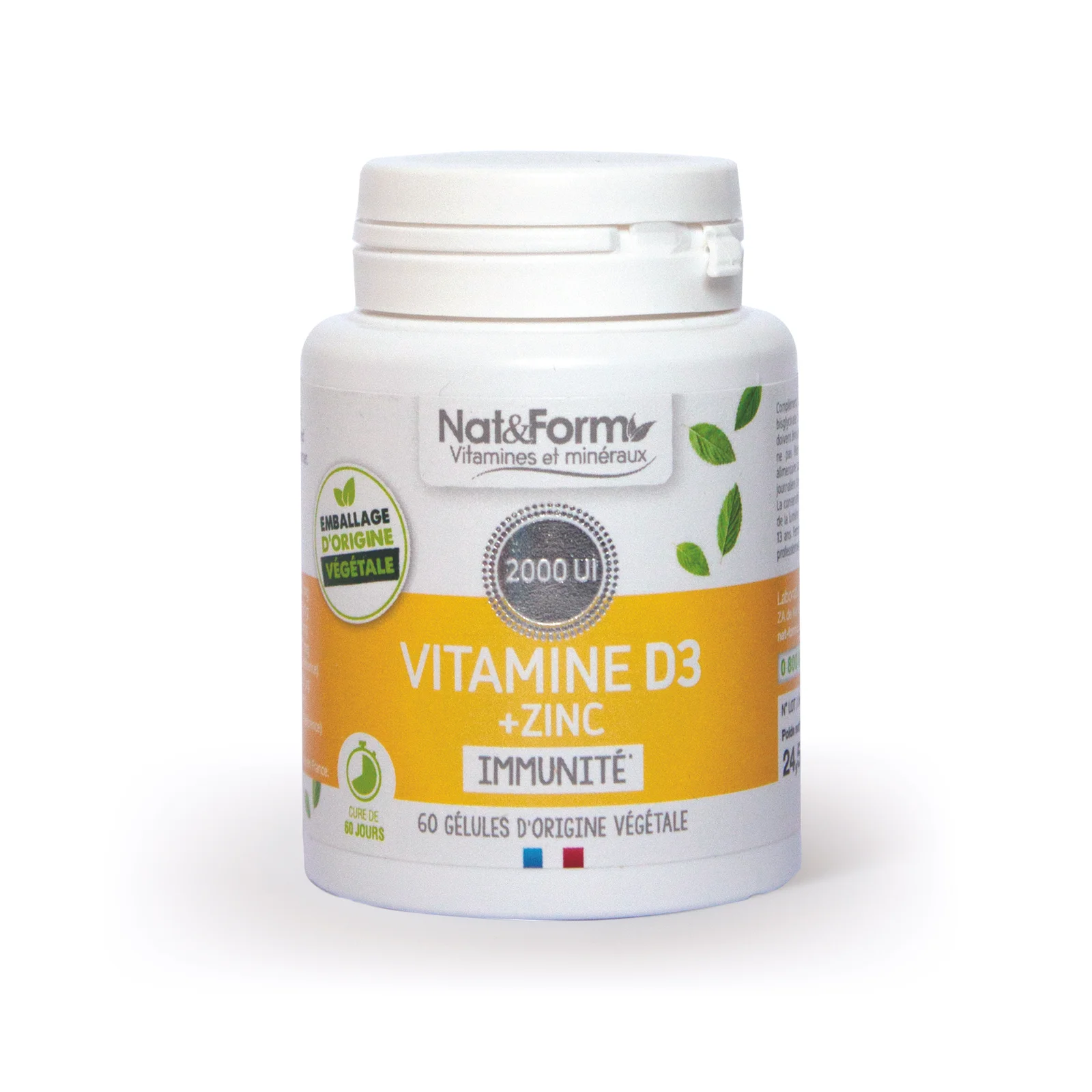 Vitamine D3 + Zinc 60 gélules – Nat et Form