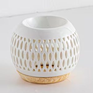 Brûle parfum design céramique blanc – H9,5 cm – TREILLIS