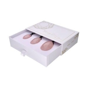 Coffret œufs Yoni en quartz rose avec trou