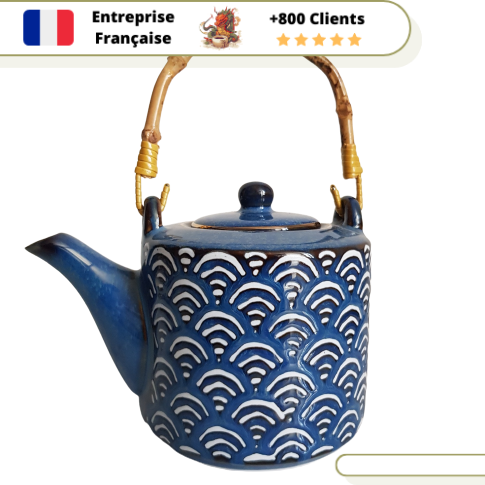 Théière en Porcelaine Bleue Anse Bambou 500ml