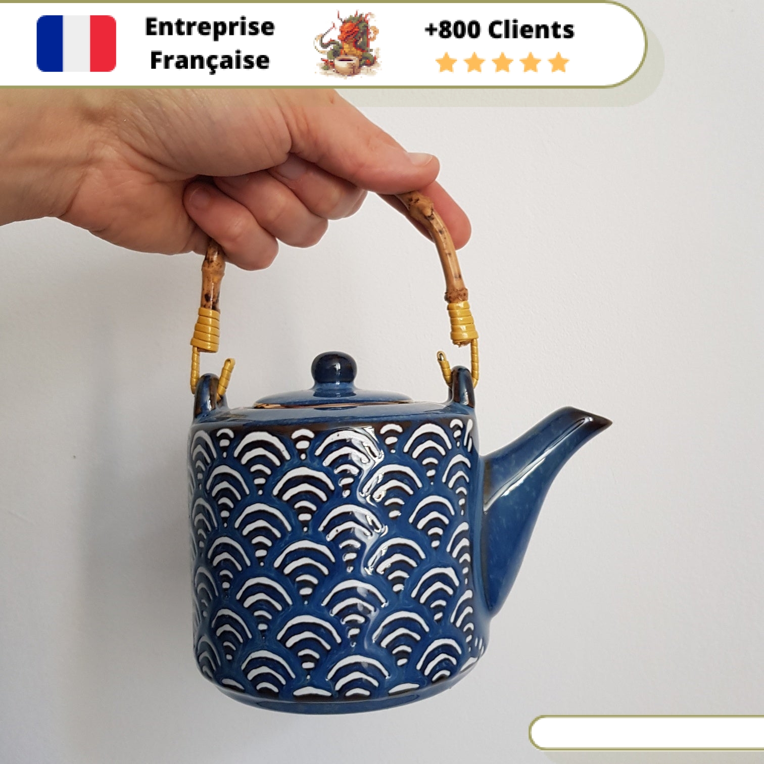 Théière en Porcelaine Bleue Anse Bambou 500ml – Image 7